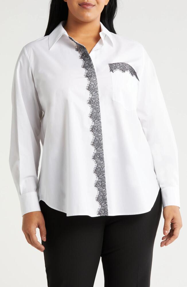 Marina Rinaldi Foce Lace Trim Cotton Poplin Button-Up Shirt in Optic White Cover