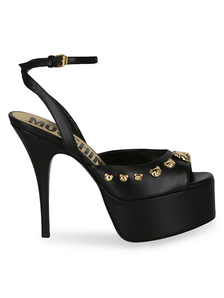 Moschino Women's Teddy Bear Studded Leather Platform Stiletto Sandals - Black Cover