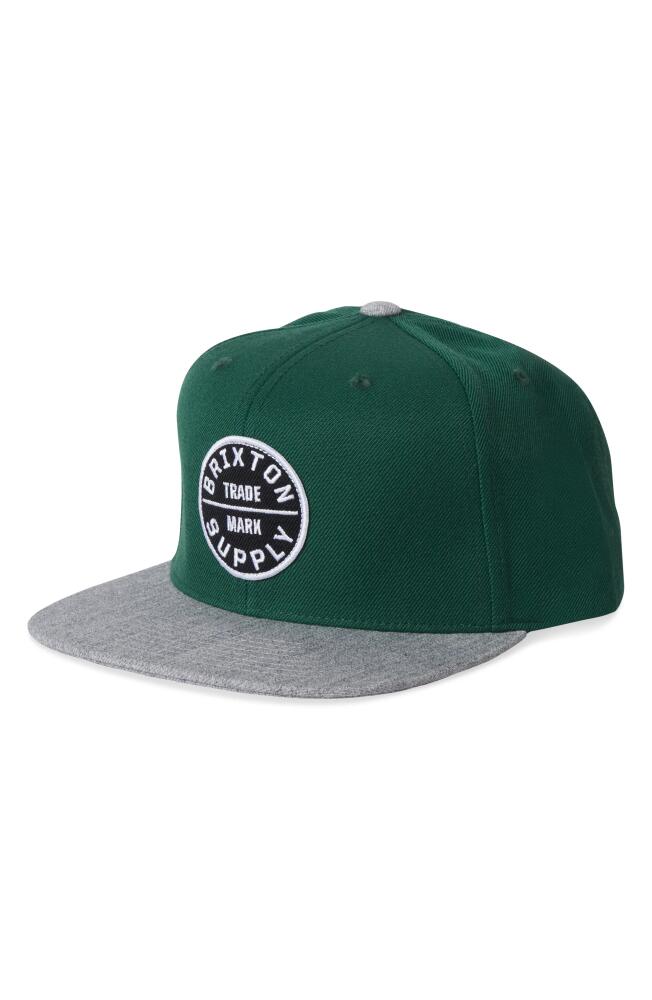 Brixton Oath III Snapback Baseball Cap in Pine Needle/Dark Heather Grey Cover