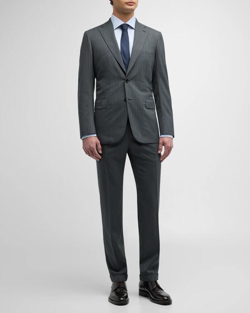 Brioni Men's Tonal Striped Wool Suit Cover