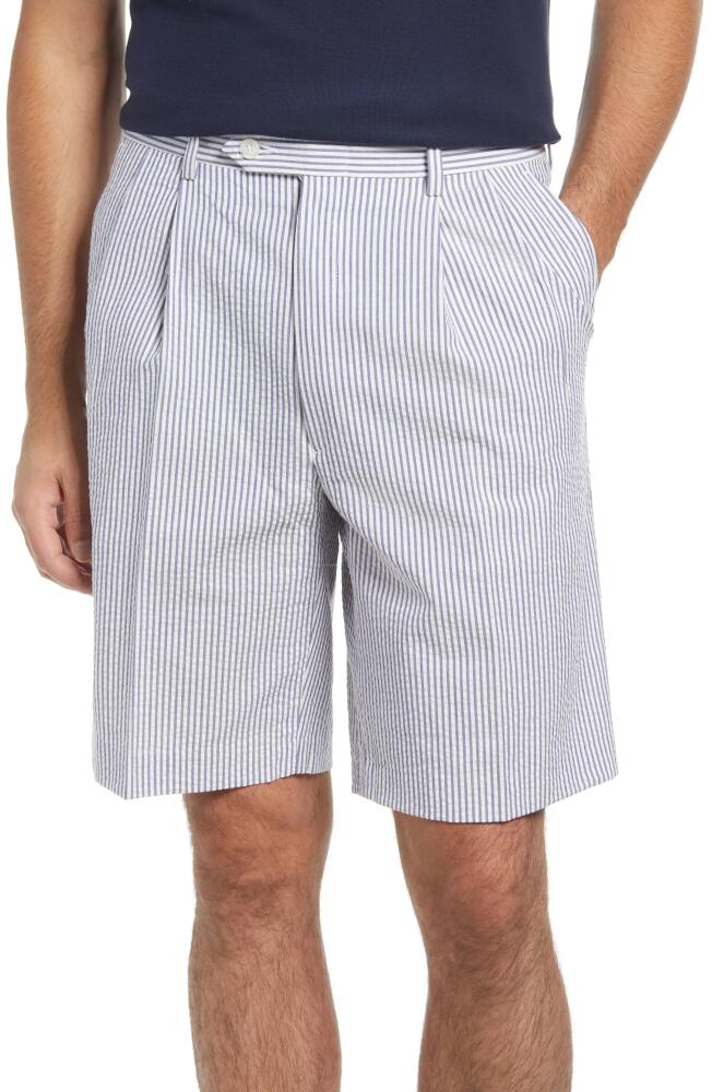 Berle Pleated Seersucker Shorts in Navy Cover