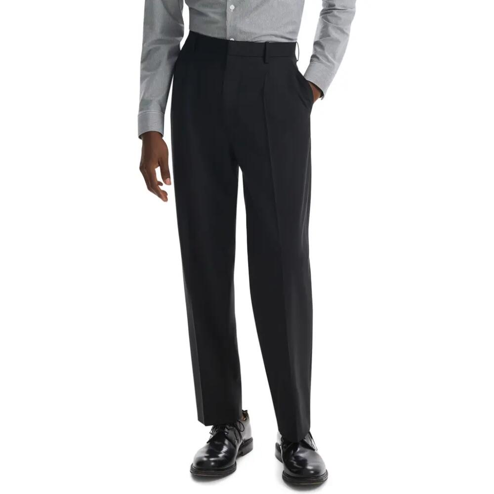 Theory Relaxed Fit Pleated Stretch Wool Dress Pants in Deep Black Cover