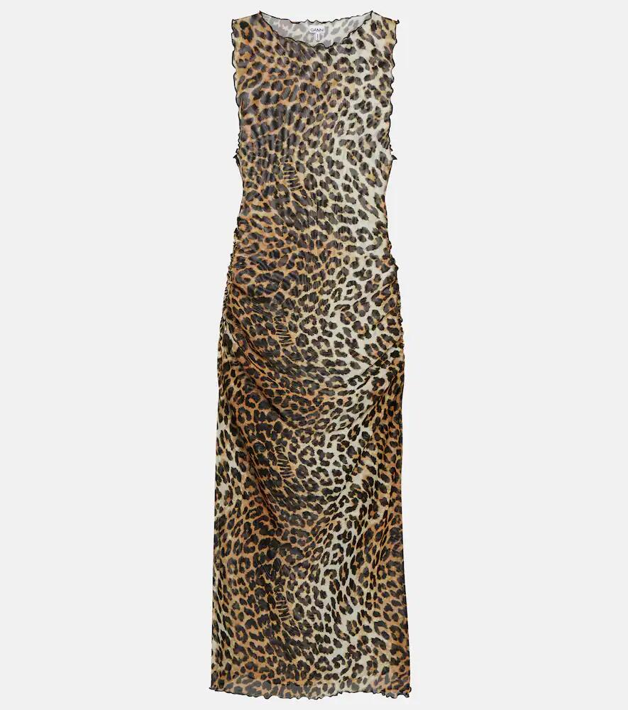 Ganni Leopard-print mesh midi dress Cover