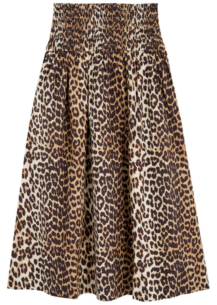 Ganni Leopard-print Cotton-poplin Midi Skirt Cover