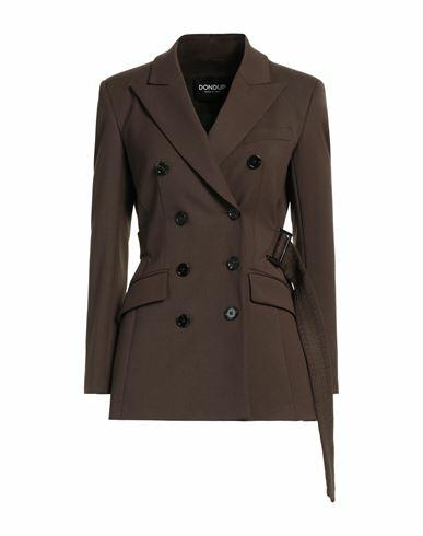 Dondup Woman Blazer Dark brown Polyester, Virgin Wool, Elastane Cover