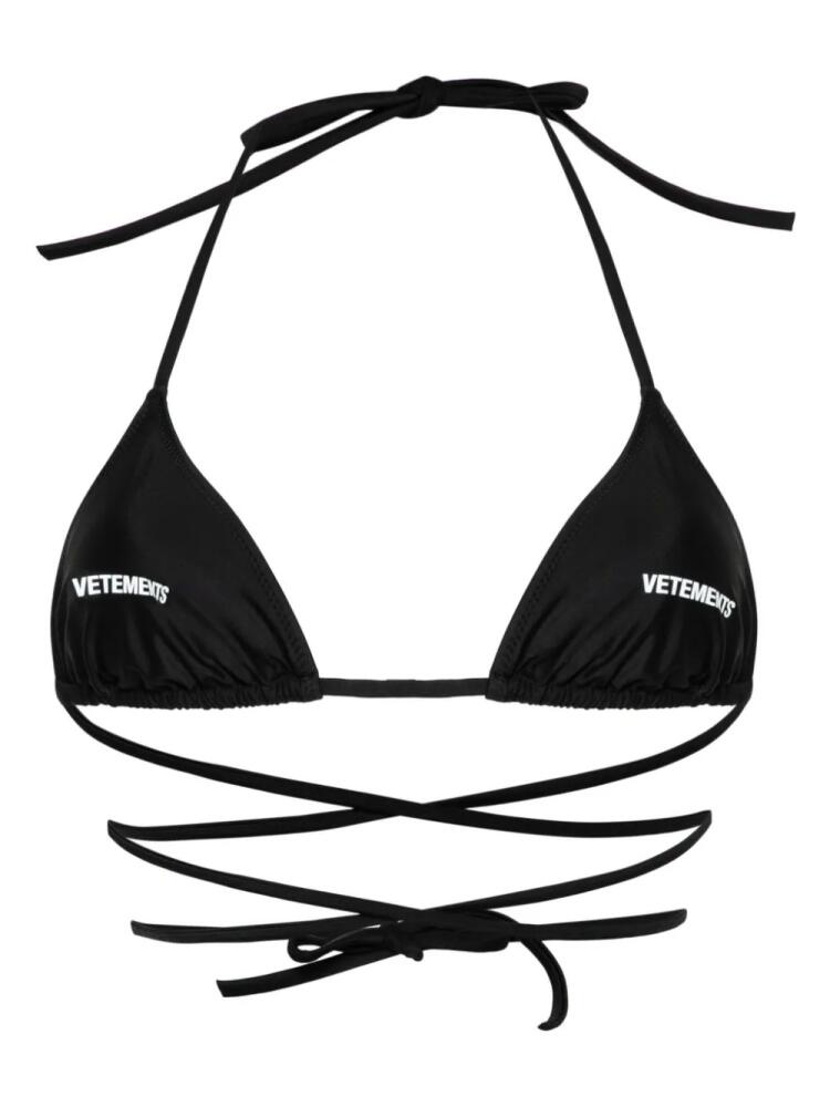 VETEMENTS logo-print triangle-cup bikini top - Black Cover