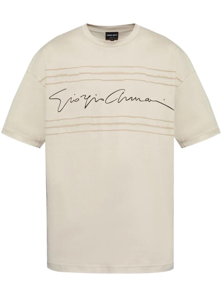 Giorgio Armani logo-print cotton t-shirt - Neutrals Cover