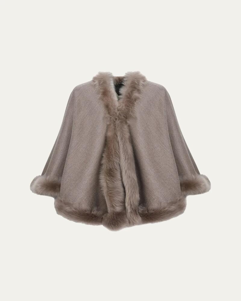 Gorski Loro Piana Wool and Cashmere Cape with Merinillo Shearling Lamb Trim Cover