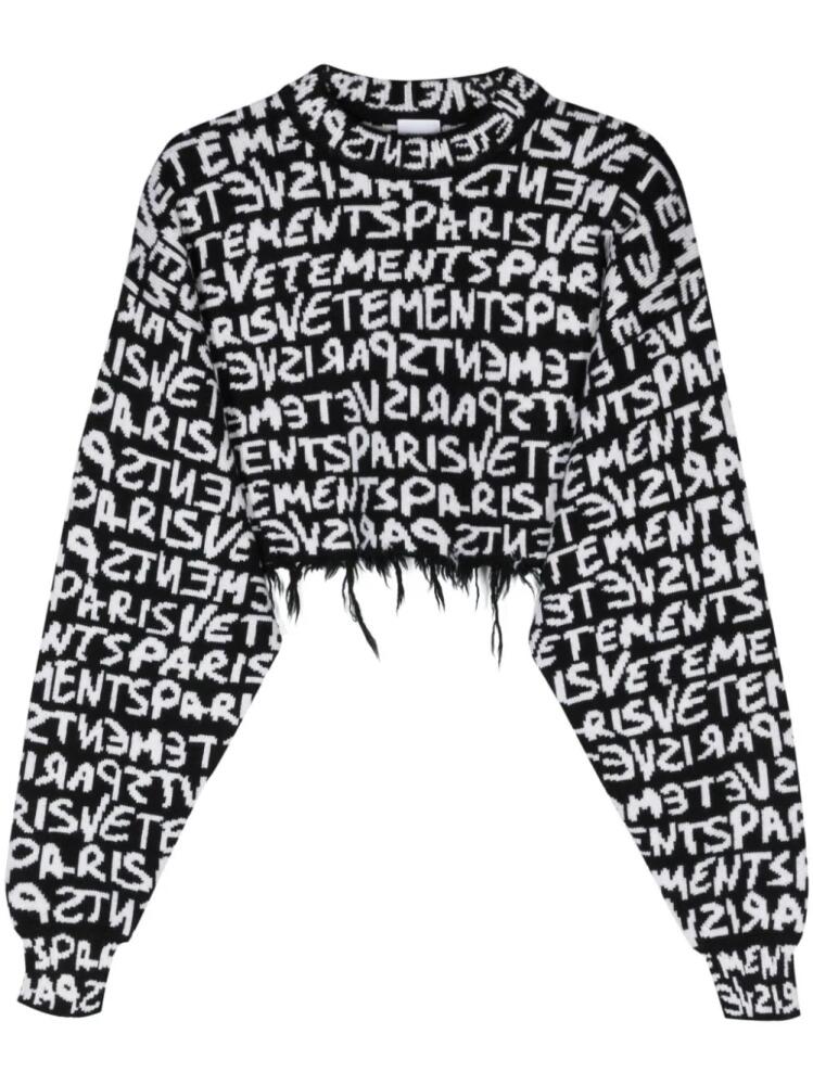 VETEMENTS logo-intarsia knit cropped jumper - Black Cover