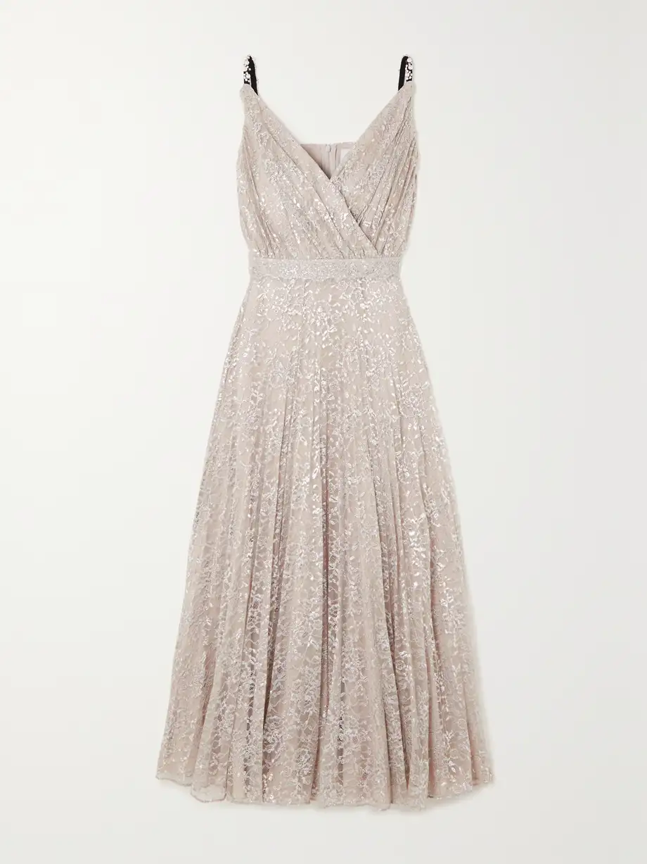 Erdem - Dorinda Embellished Metallic Chantilly Lace Midi Dress - Silver Cover