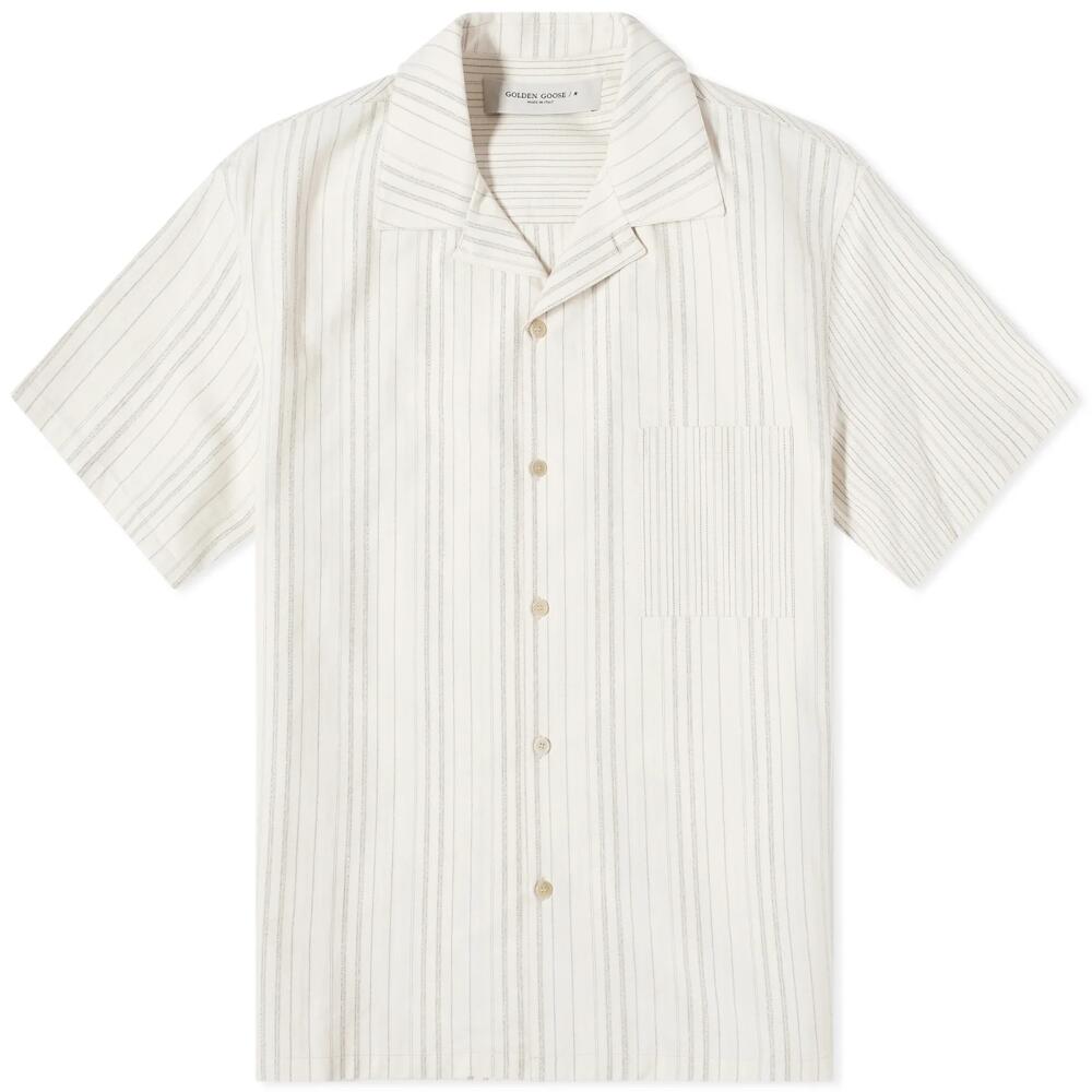 Golden Goose Men's Stripe Vacation Shirt in Ecru/Black/Eclipse Cover