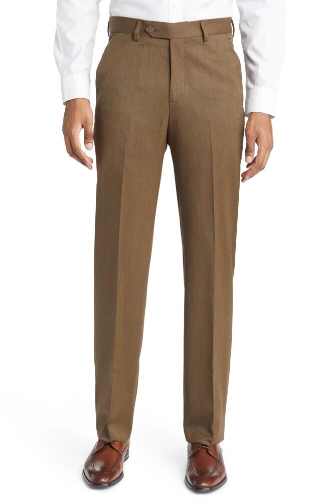 Berle Flat Front Classic Fit Wool Gabardine Dress Pants in Heather Tobacco Cover