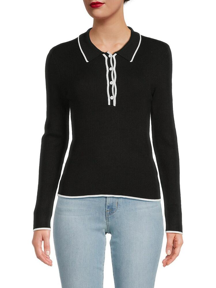 Saks Fifth Avenue Women's Ribbed Sweater Polo - Black White Cover