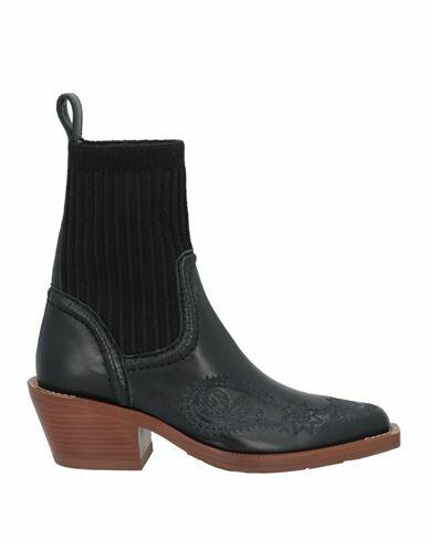 Chloé Woman Ankle boots Black Leather, Textile fibers Cover