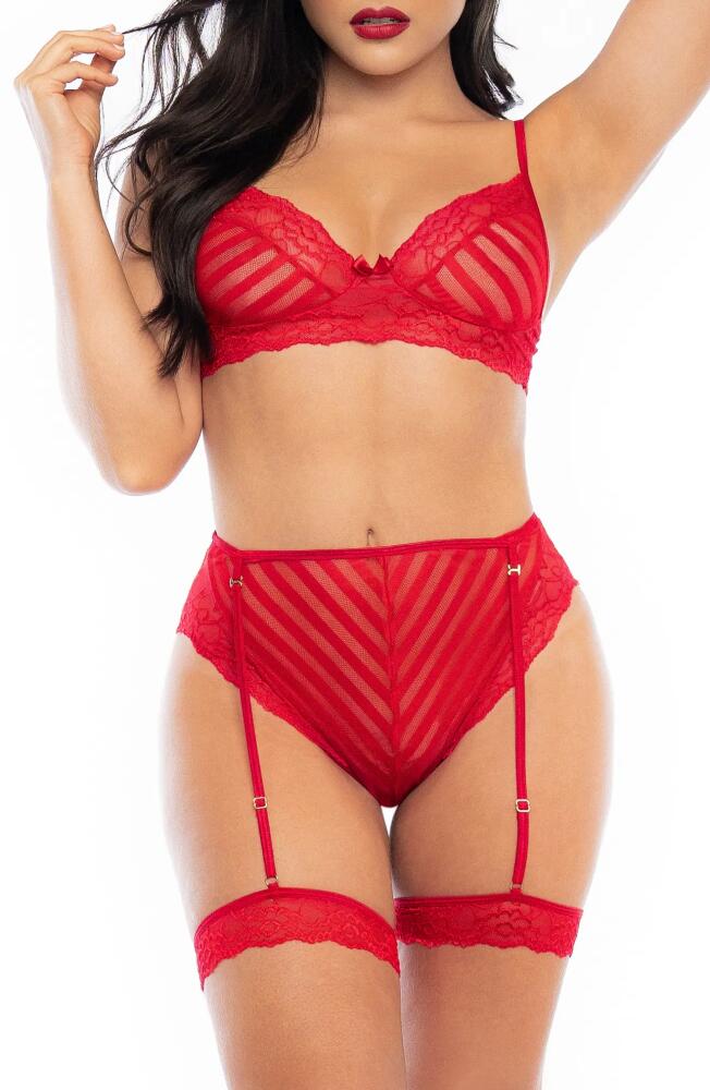 Mapale Lace Bra, High Waist Briefs & Garters in Red Cover