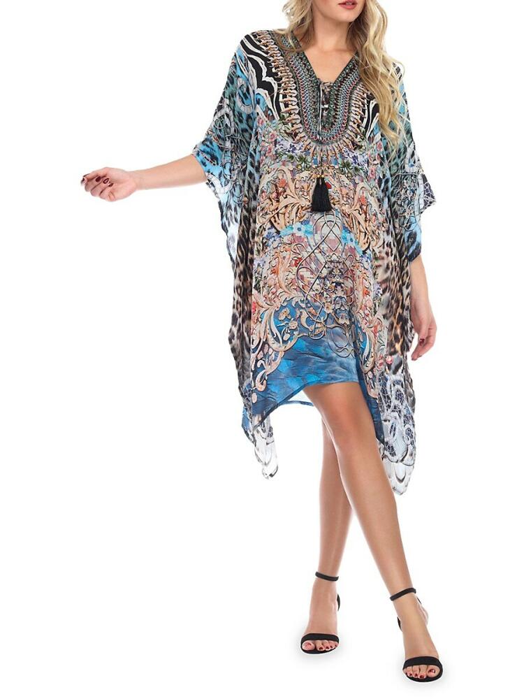 La Moda Clothing Women's Mix Print Caftan Coverup - Blue Leopard Cover