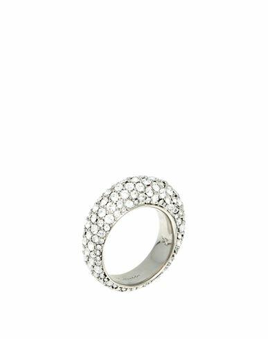 Amina Muaddi Woman Ring Silver Metal, Crystal Cover