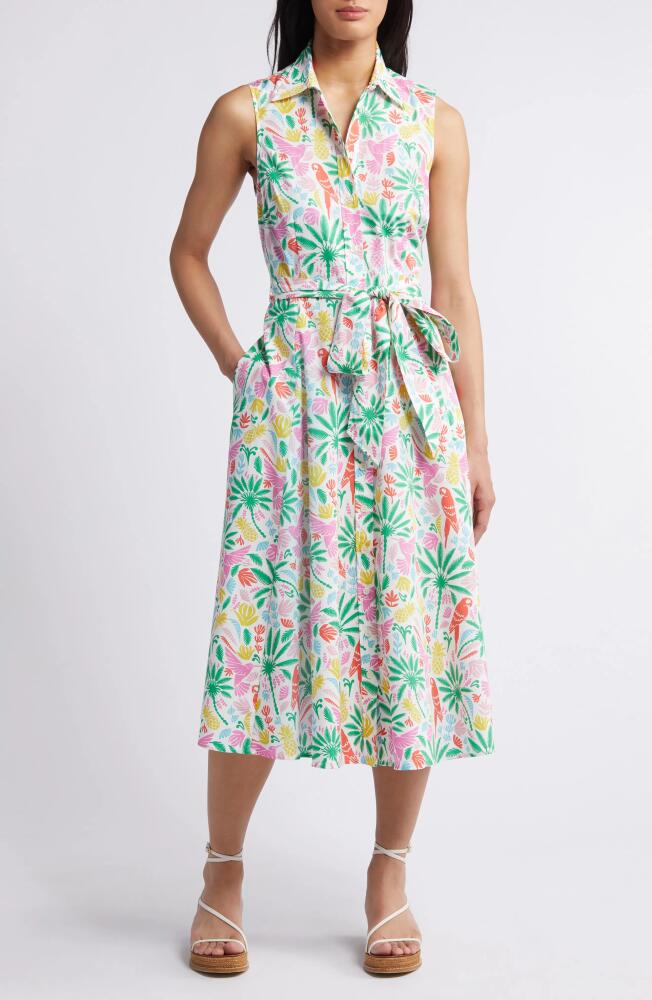 Boden Amy Sleeveless Belted Cotton Shirtdress in Tropical Paradise Cover