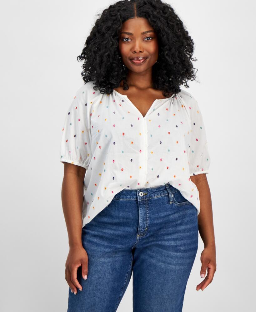 Style & Co Plus Size Embroidered Blouse, Created for Macy's - Ikat Shiitake Cover