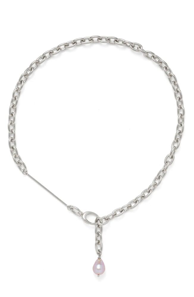 Lady Grey Margot Cultured Pearl Lariat Necklace in Silver/Pearl Cover