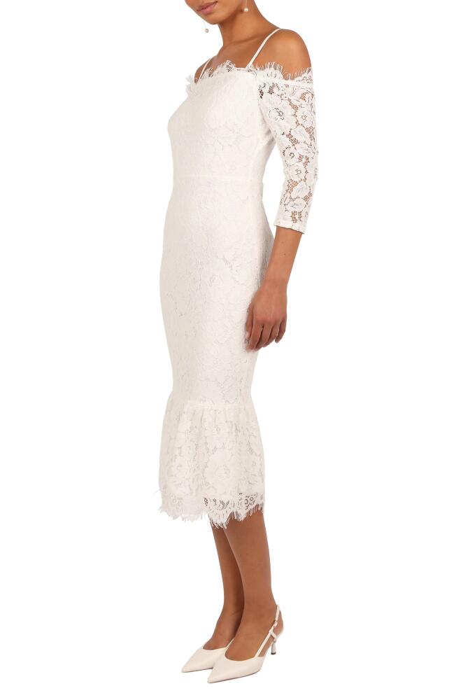 Petal & Pup Lindy Lace Cold Shoulder Cocktail Midi Dress in White Cover