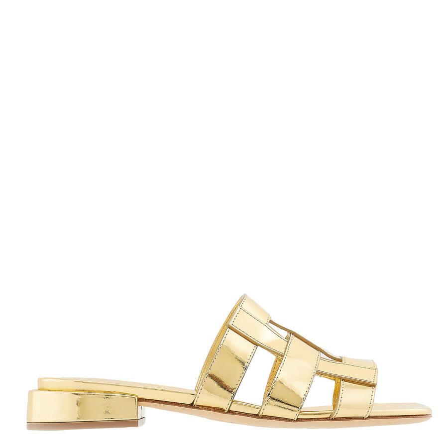 Burberry Ladies Gold Leather Flat Slides Cover