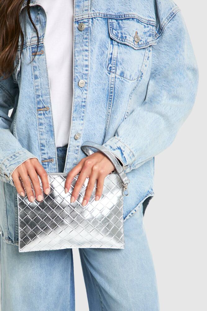 boohoo Womens Metallic Woven Clutch Bag - Grey Cover