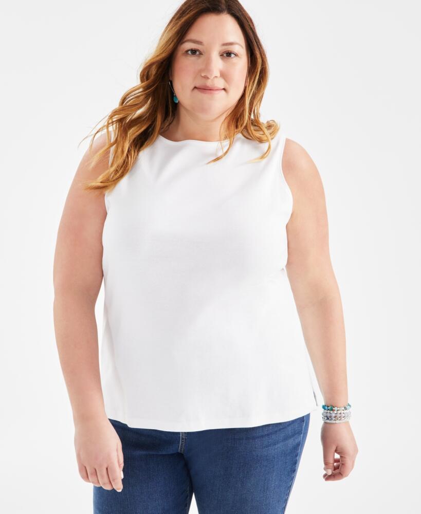 Style & Co Plus Size Boat-Neck Knit Tank Top, Created for Macy's - Bright White Cover