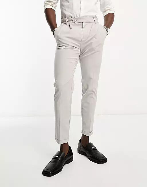 New Look linen look smart pants in stone-Neutral Cover