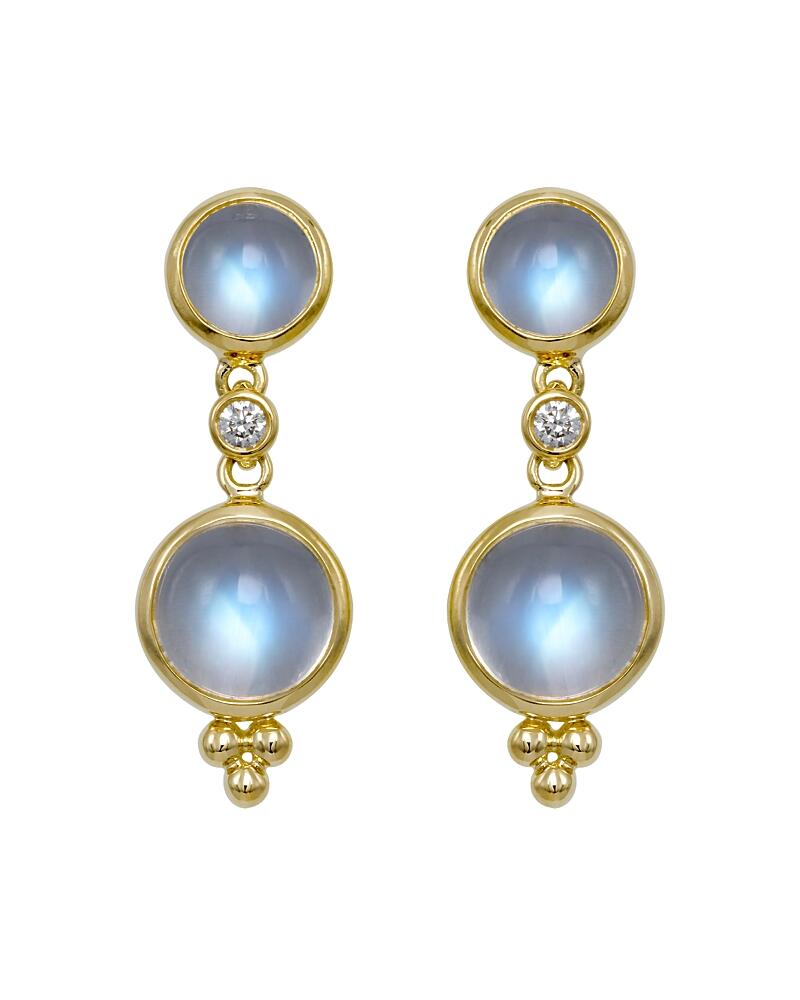 Temple St. Clair Double Drop Earrings with Royal Blue Moonstone and Diamonds in 18K Yellow Gold Cover