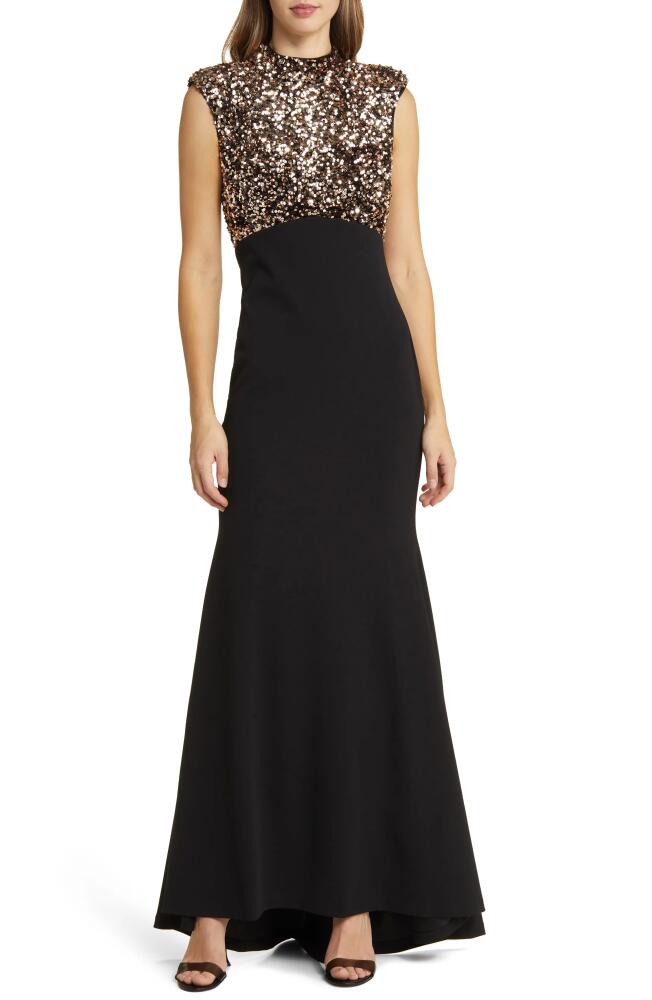 Vince Camuto Sequin Cap Sleeve Trumpet Gown in Black/Copper Cover