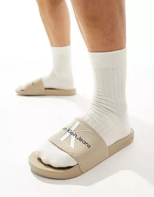 Calvin Klein Jeans monogram slides in white Cover