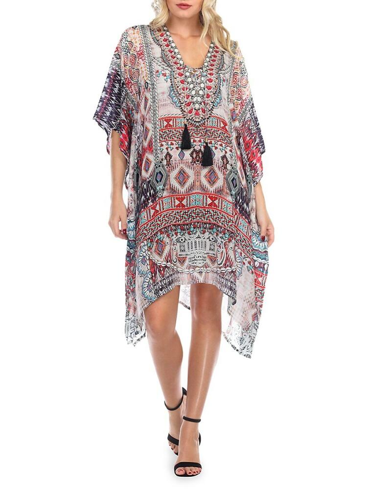 La Moda Clothing Women's Printed Lace Cover Up Caftan - Red Multi Cover