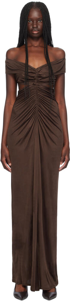 Atlein Brown Ruched Maxi Dress Cover