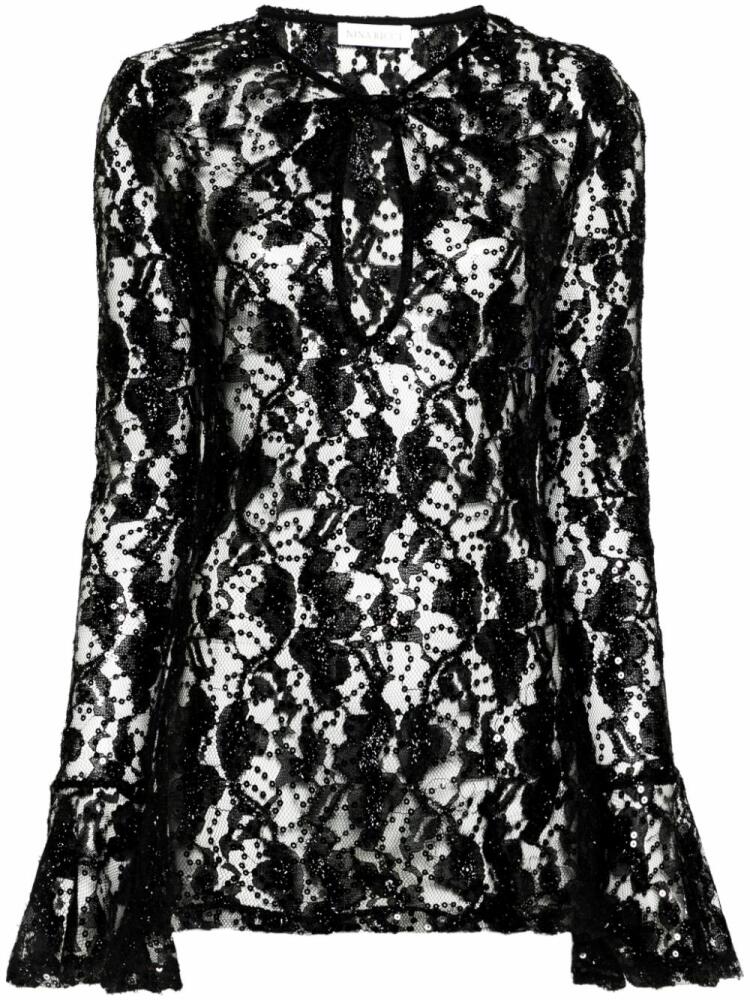 Nina Ricci sequinned sheer-lace top - Black Cover