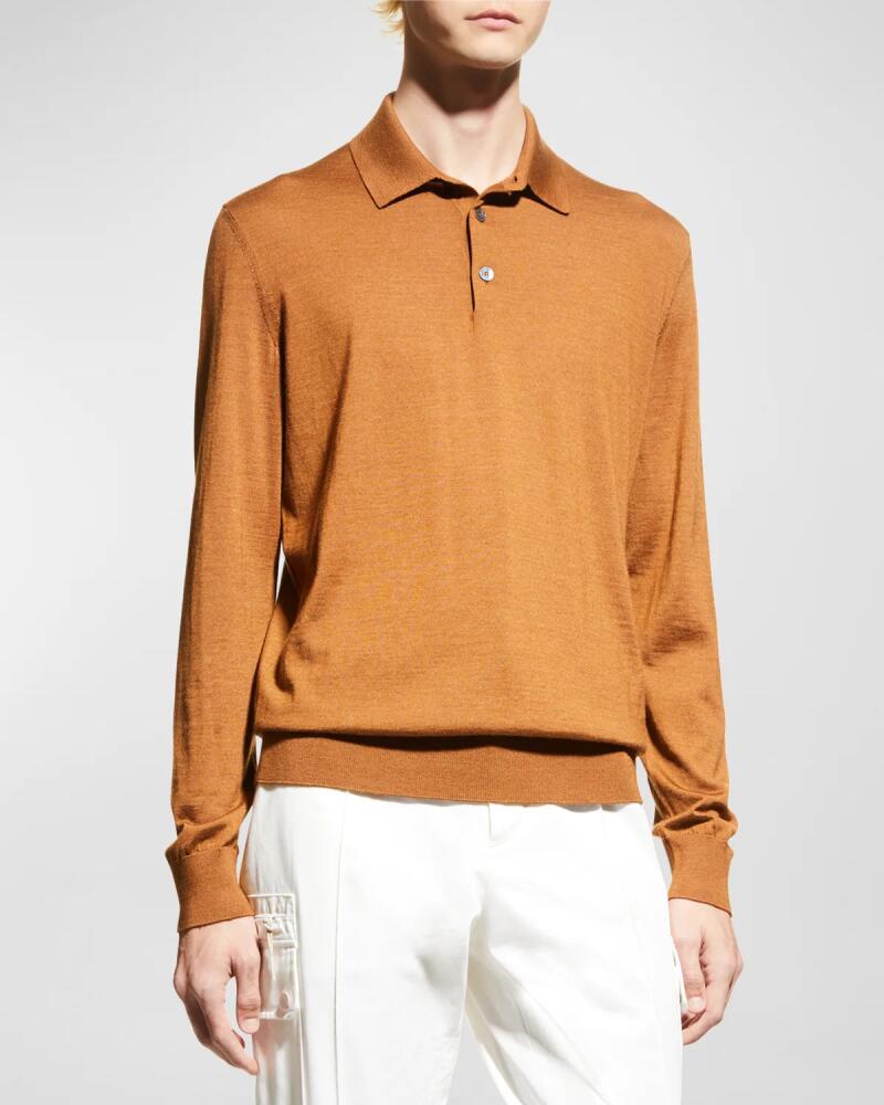 ZEGNA Men's Cashmere-Silk Polo Shirt Cover