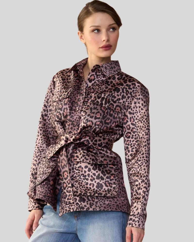 Cynthia Rowley Leopardess Satin Safari Jacket in Brown Cover