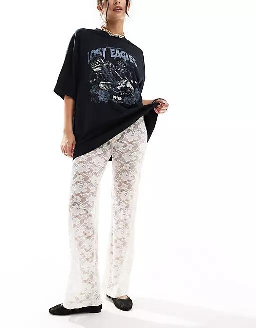 Cotton On fold over waist flare pants in sheer lace-White Cover