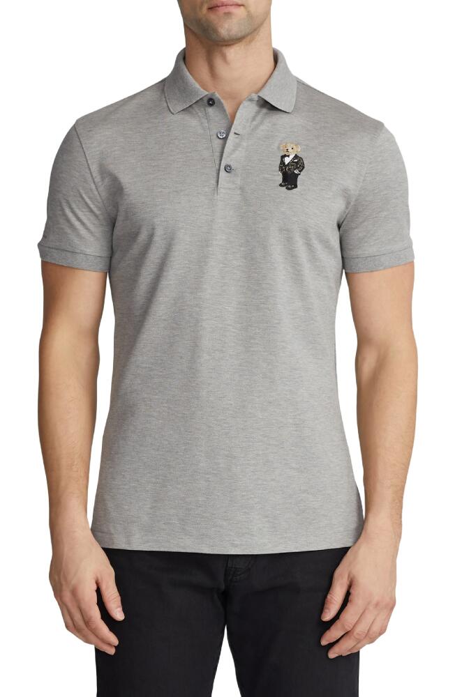 Ralph Lauren Purple Label Polo Bear Patch Cotton Piqué Polo in Classic Light Grey Heather Cover