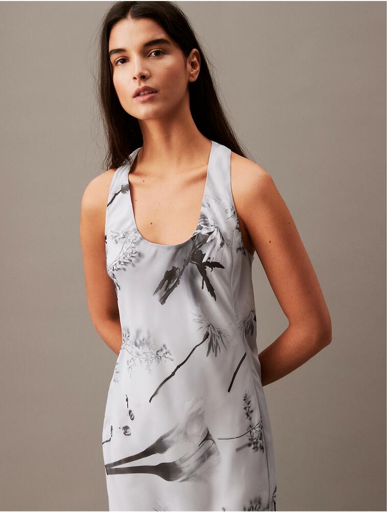 Calvin Klein Women's Chiffon Botanic Print T-Back Maxi Dress - Grey Cover