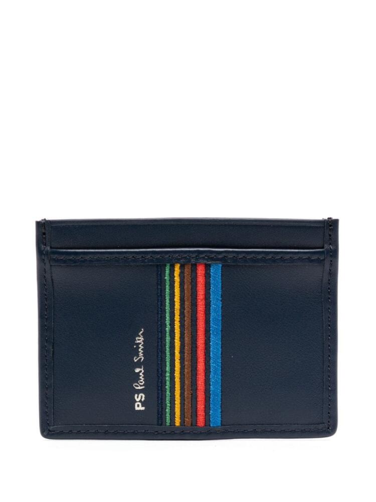 PS Paul Smith logo-embroidered leather card holder - Blue Cover