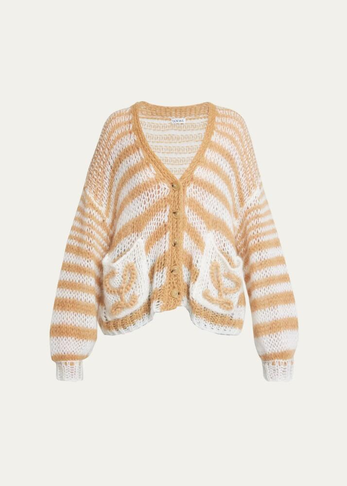 Loewe Stripe Anagram Embroidered Mohair Wool Cardigan Cover