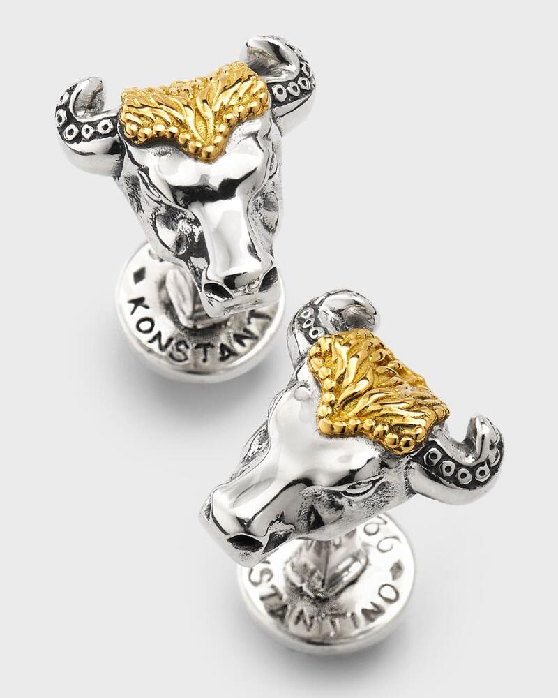 Konstantino Men's Sterling Silver and 18K Yellow Gold Bull Head Cufflinks Cover