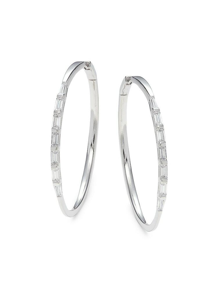 Adriana Orsini Women's Rhodium Plated Sterling Silver & Cubic Zirconia Hoop Earrings Cover