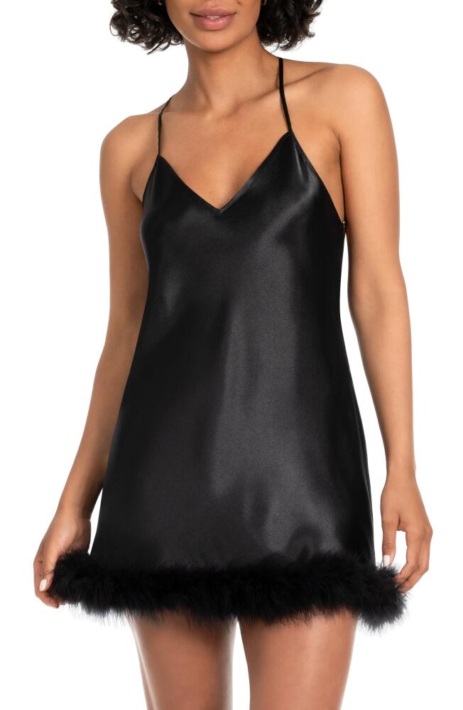 In Bloom by Jonquil Hollie Feather Trim Satin Chemise in Black Cover