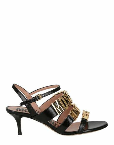 Moschino Degrade Metal Logo Heeled Sandals Woman Sandals Black Leather Cover