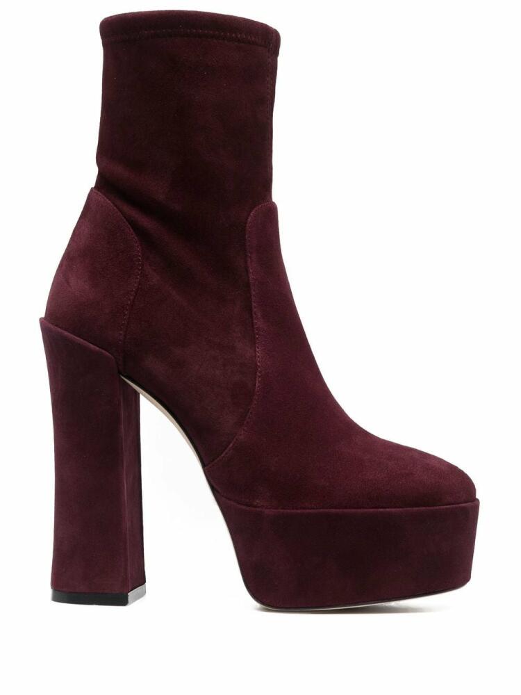 Stuart Weitzman Skyhigh 145mm suede platform boots - Red Cover