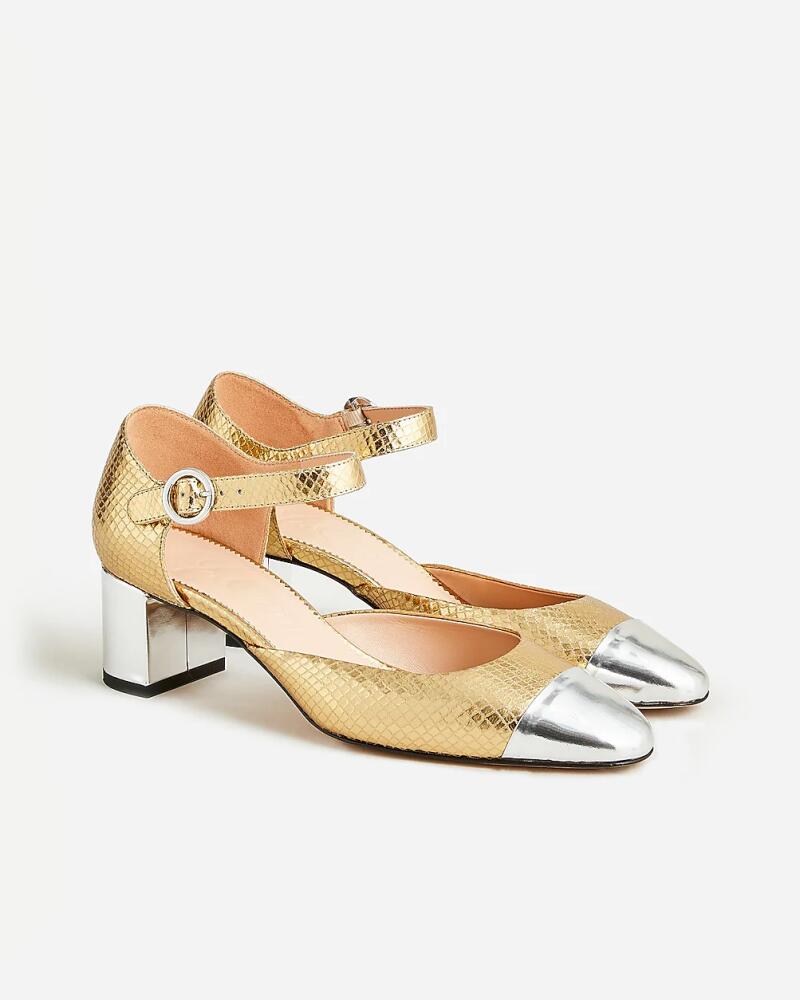 J.Crew Millie ankle-strap heels in snake-embossed Italian leather Cover