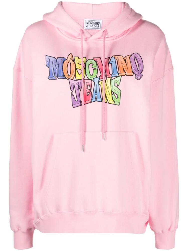 MOSCHINO JEANS logo-print cotton hoodie - Pink Cover