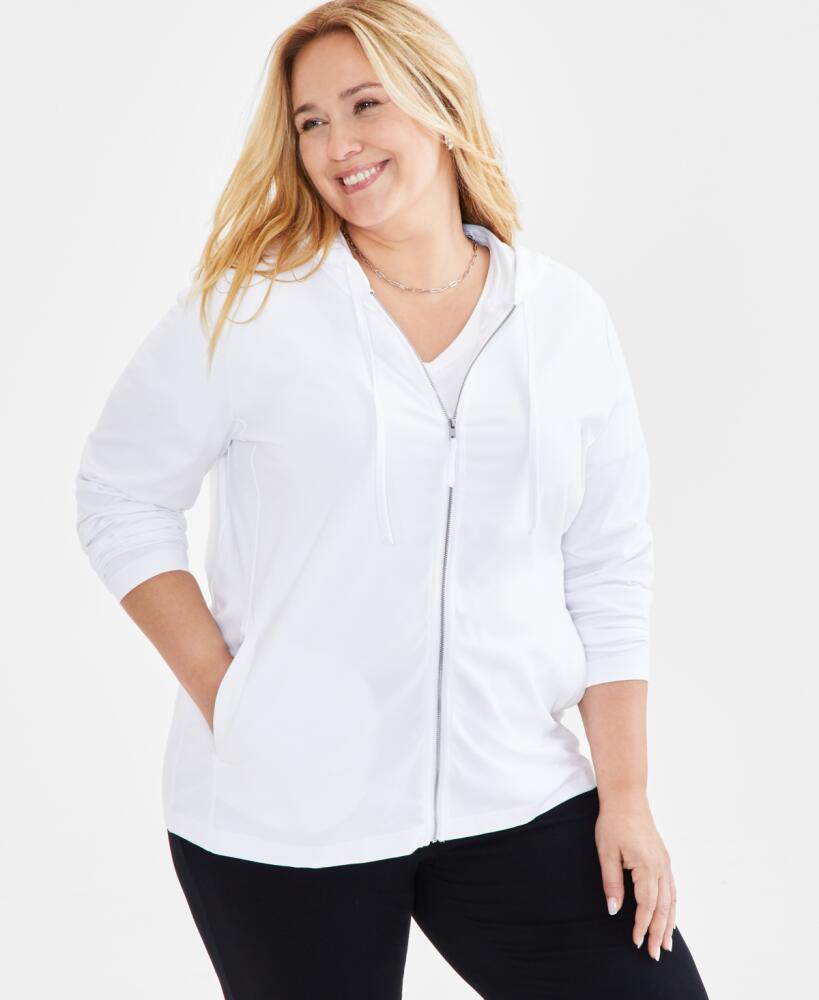 Style & Co Plus Size Zip-Up Hooded Sweatshirt, Created for Macy's - Bright White Cover